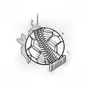 baseball cross with lightening and Houston skyline tattoo design idea