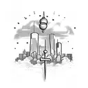 baseball cross with lightening and Houston skyline tattoo design idea