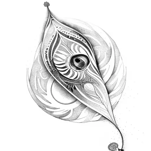 peacock feather with heart rate and om sign tattoo design idea