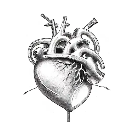 human heart with syringe and anchor, deconstruct and recombine tattoo design idea