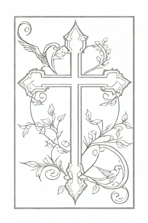 An intricate tattoo featuring a Georgian orthodoxe cross with a subtle mockingbird silhouette hidden within the design, representing your religion and passion for mockingbirds. tattoo design idea
