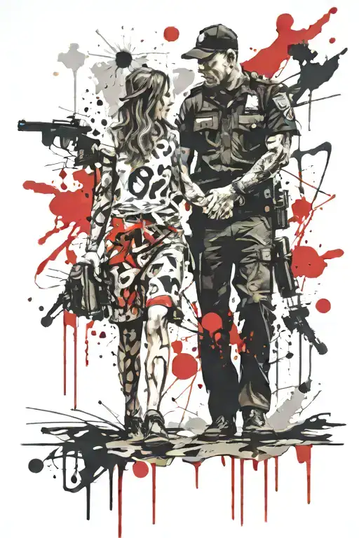 cop & daughter holding hands tattoo design idea