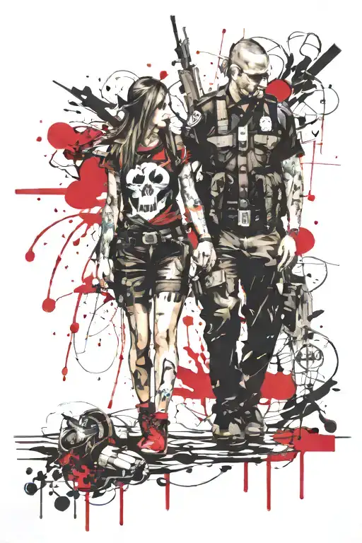 cop & daughter holding hands tattoo design idea