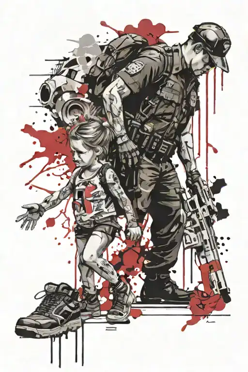 cop & daughter holding hands tattoo design idea