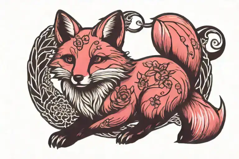 fox, pink mini skirt tattoo design idea