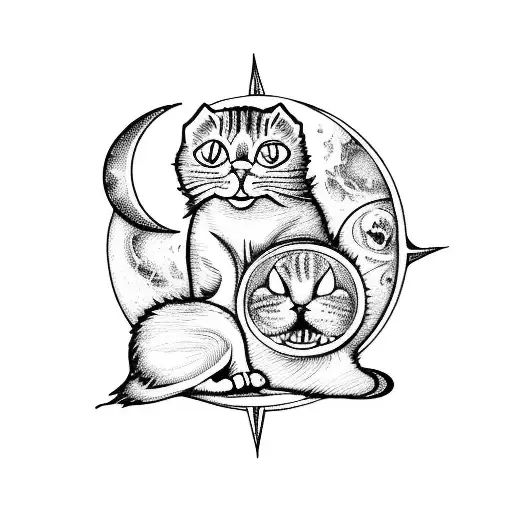 Tarot cards, the sun and the moon, with one cat on eachone.  tattoo design idea