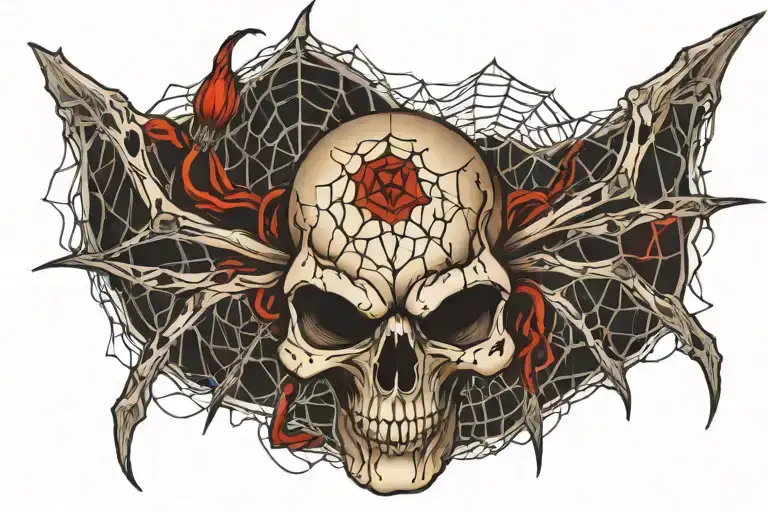 spider cobweb skull tattoo design idea