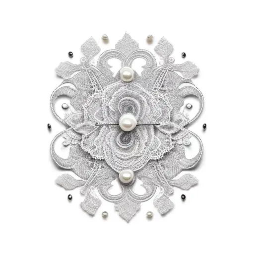 lace and pearl garter tattoo design idea