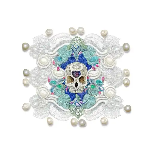 lace and pearl garter tattoo design idea