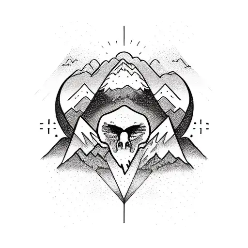highs and lows mountains black and white. peace patience  tattoo design idea