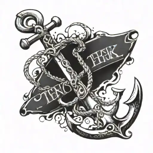 An anchor mix with a biblical cross. Written "strong foundation" in biblical Greek. tattoo design idea