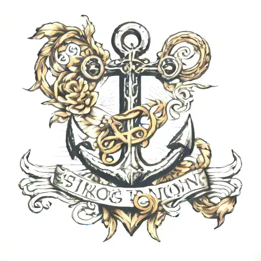 An anchor mix with a biblical cross. Written "strong foundation" in biblical Greek. tattoo design idea