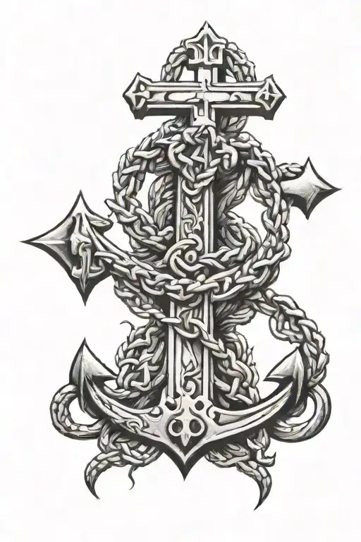 Make me a tattoo that will mix a sea anchor with the Cross of Jesus Christ tattoo design idea