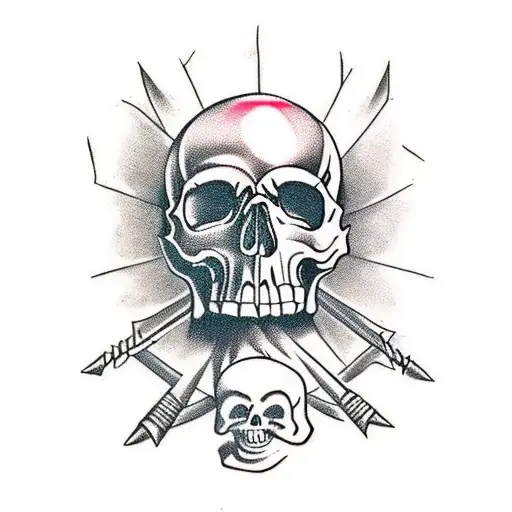 a skull with 5 nails and a magic book tattoo design idea
