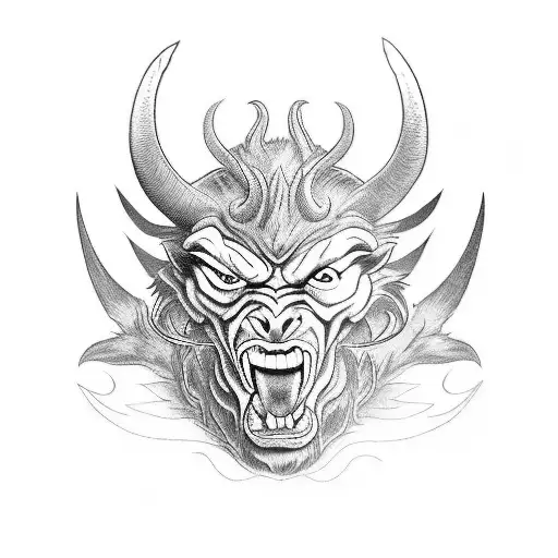 Combine the image of a devil with a dog, creating a unique and powerful symbol of loyalty and strength. tattoo design idea
