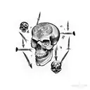 a skull with 5 nails and a magic book tattoo design idea