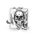 a skull with 5 nails and a magic book tattoo design idea