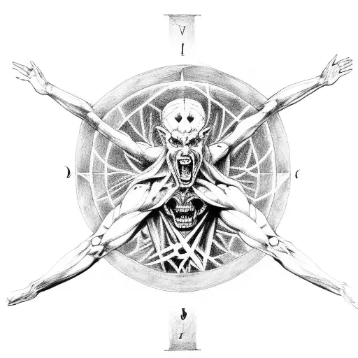 Demon + Vitruvian Man tattoo design idea