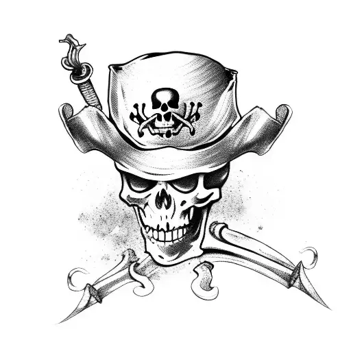 Skeleton with pirate hat tattoo design idea