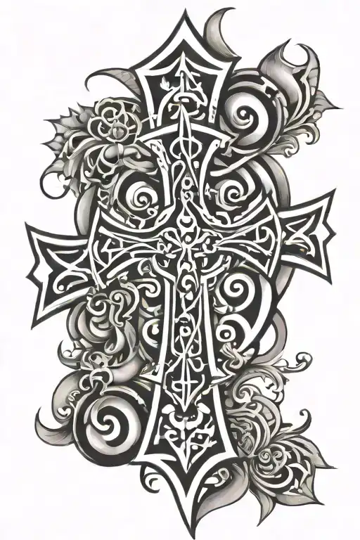 Neo tribal cross surrounded tattoo design idea