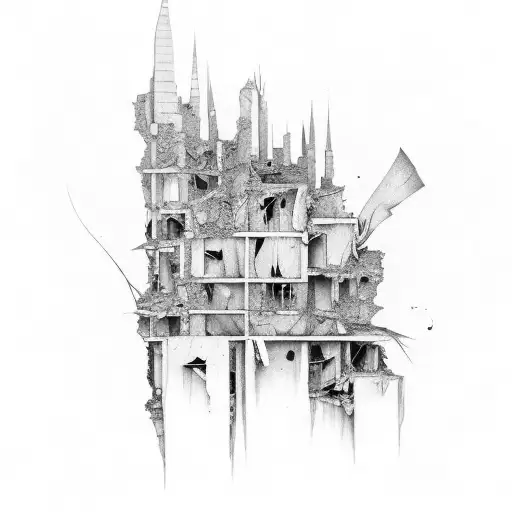 Destroyed buildings tattoo design idea