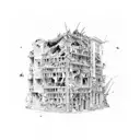 Destroyed buildings tattoo design idea