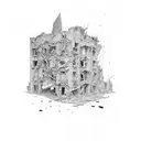 Destroyed buildings tattoo design idea