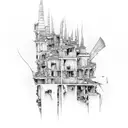 Destroyed buildings tattoo design idea
