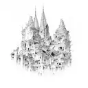 Destroyed buildings tattoo design idea