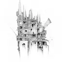 Destroyed buildings tattoo design idea