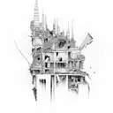 Destroyed buildings tattoo design idea
