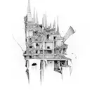 Destroyed buildings tattoo design idea