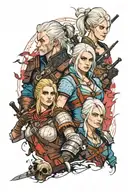 Ciri, Iorveth et Philippa dans The Witcher 3 video game tattoo design idea