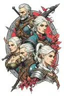 Ciri, Iorveth et Philippa dans The Witcher 3 video game tattoo design idea
