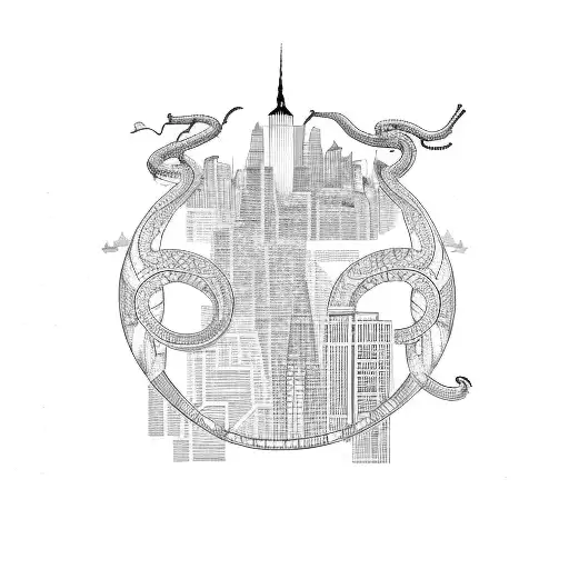 single line of New York skyline made of serpent tattoo design idea