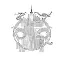 single line of New York skyline made of serpent tattoo design idea