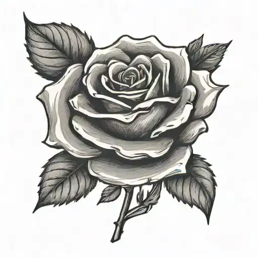 A black and grey tattoo of a rose with the stem spelling out 'My Mom' in cursive font, creating a unique and personal design tattoo design idea