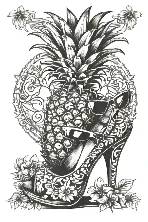 pineapple in heels and sunglasses smoking tattoo design idea