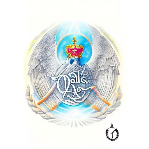 Alas de ángel con letra R en el centro  tattoo design idea