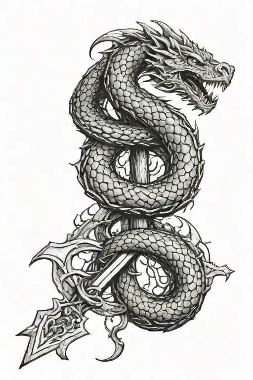 Jormungandr encircling Mjölnir tattoo design idea