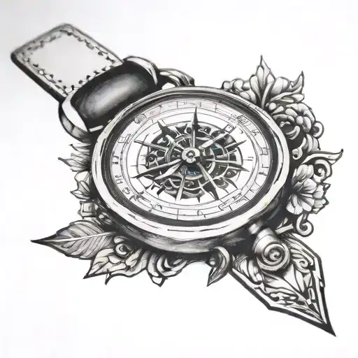 arrow watch compass 4birds  tattoo design idea