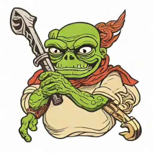 a pepe with Pepe skull in his hands holding tattoo design idea