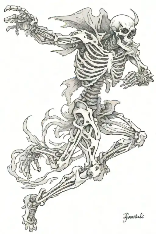 running skeleton mad bull tattoo design idea