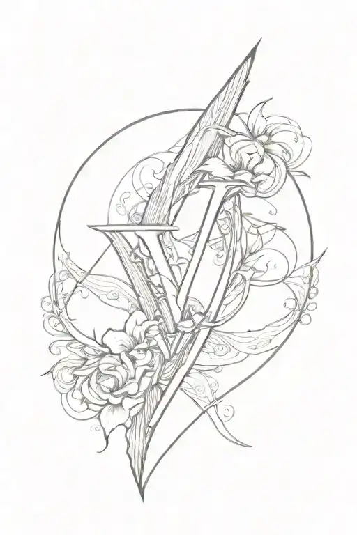 letter v and lines tattoo design idea