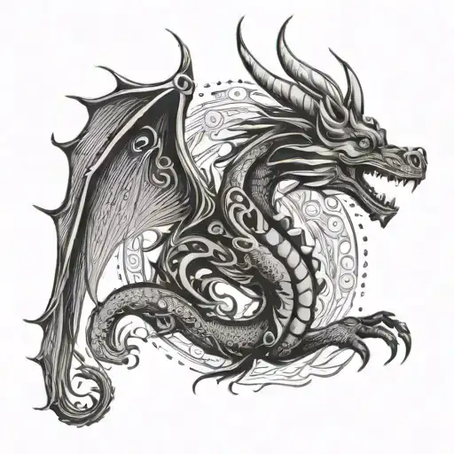 An elegant design featuring a mythical creature from ancient lore, such as a dragon or phoenix tattoo design idea