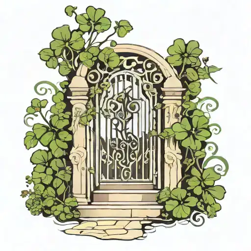 psalms 91, 4 leaf clover, Olinda, Gate with staircase tattoo design idea