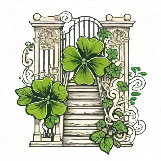 four leaf clover, psalms 91, Olinda, stairs with gate tattoo design idea