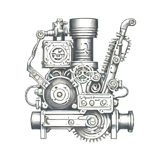 A music-themed tattoo incorporating elements of a machinist's tools or machinery tattoo design idea