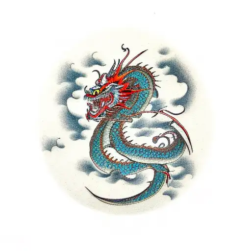 a japanese style dragon 4inches by 14 inches tattoo design idea