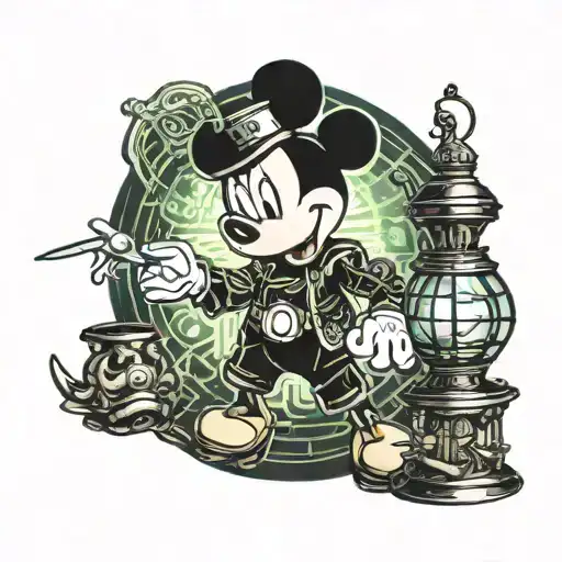mickey mouse holding a lantern tattoo design idea
